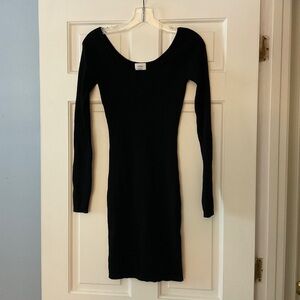 Aritzia Wilfred Black Rib Knit Bodycon Mini Dress Scoop Neck Size S Party Club
